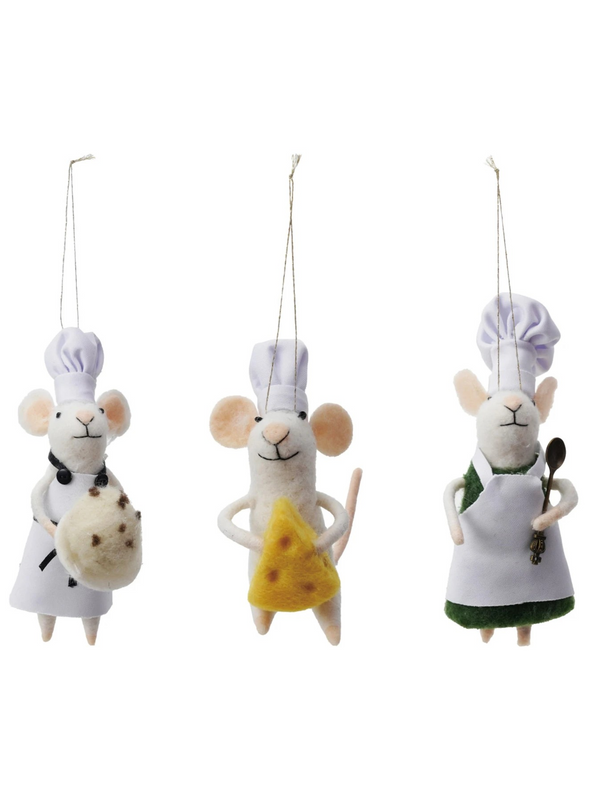 Handmade Wool Felt Chef Mouse Ornament