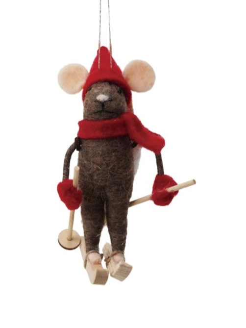 4-3/4"H Handmade Wool Felt Mouse Gourmand Ornament