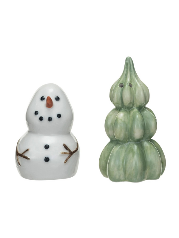 Stoneware Snowman Salt & Pepper Shakers Set