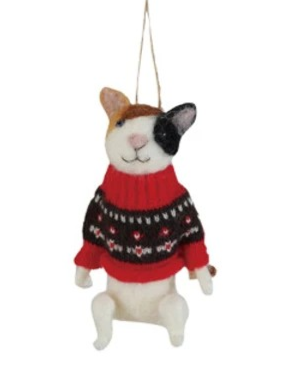 Wool Felt Animal in Sweater Ornamnent