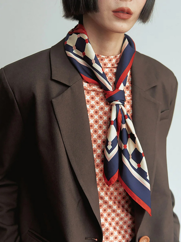"Checkerboard" Silk Bandana Scarf - Blue