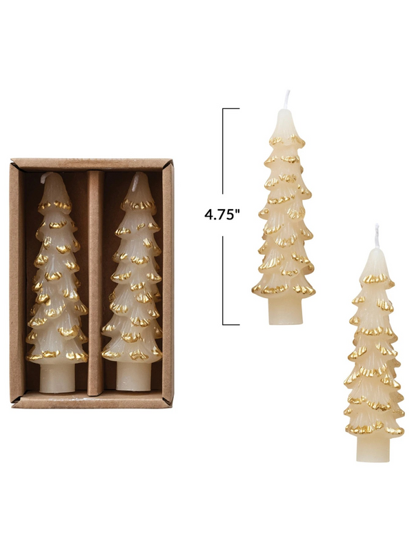 Unscented Tree Shaped Taper Candles w/ Gold Tips - Eggnog