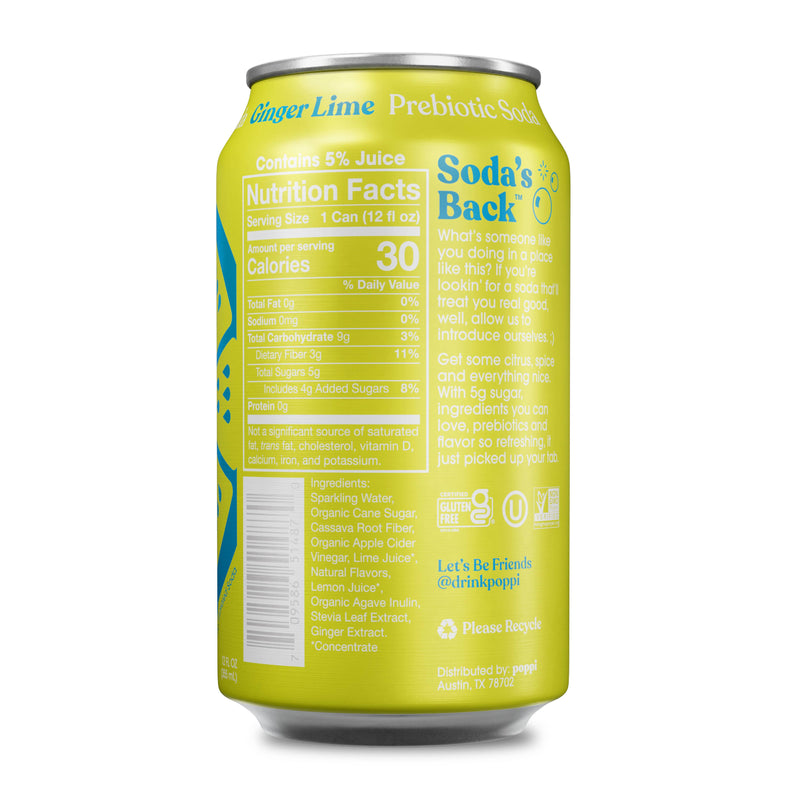 Poppi Prebiotic Soda, Ginger Lime, 12oz