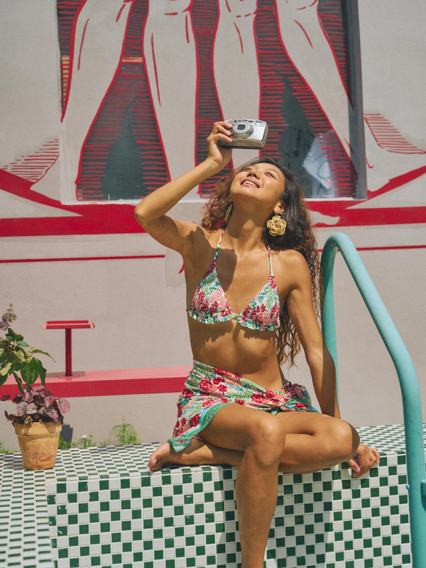 "Le Jardin" Beach Sarong Wrap - Rouge Blossom