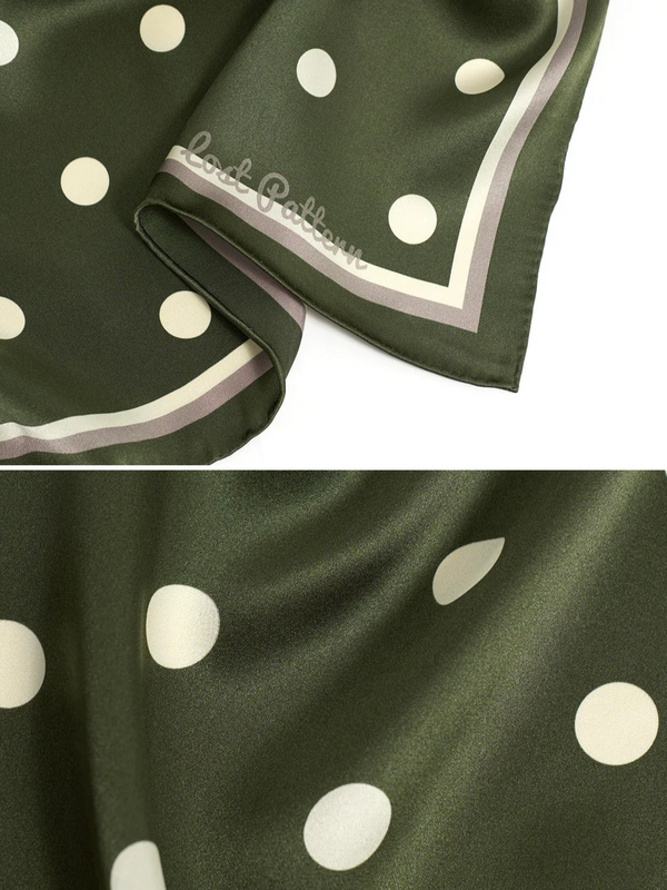 "Retro Polka" Silk Bandana Scarf - Matcha