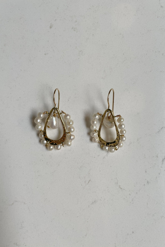 Beaded Single Drop Earrings-Pearl