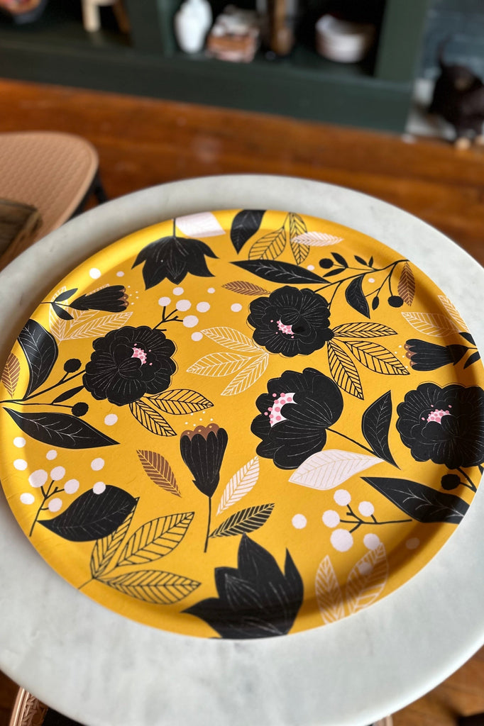 Large Round Wooden Tray yellow