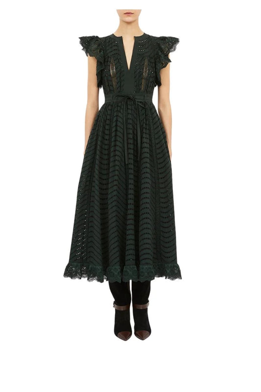 Olga Flutter Sleeve Midi Dress - Cypress