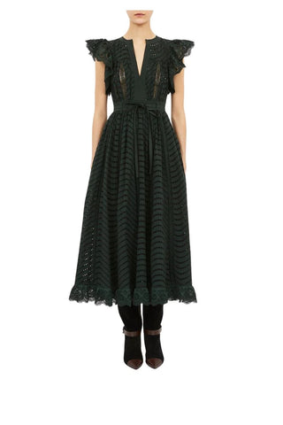 Olga Flutter Sleeve Midi Dress - Cypress