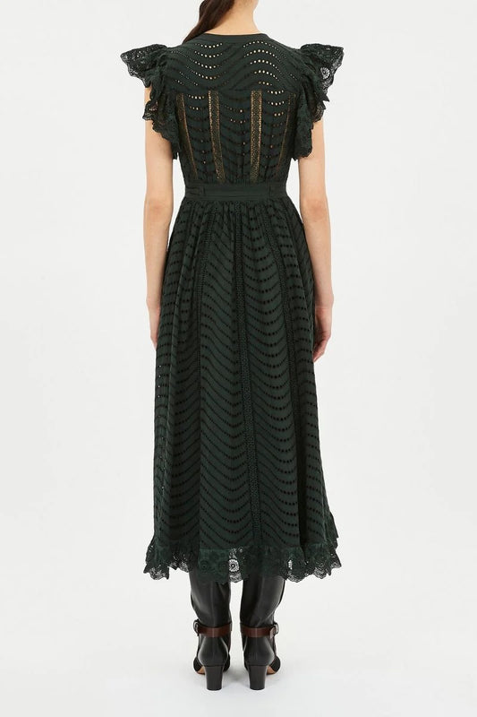 Olga Flutter Sleeve Midi Dress - Cypress