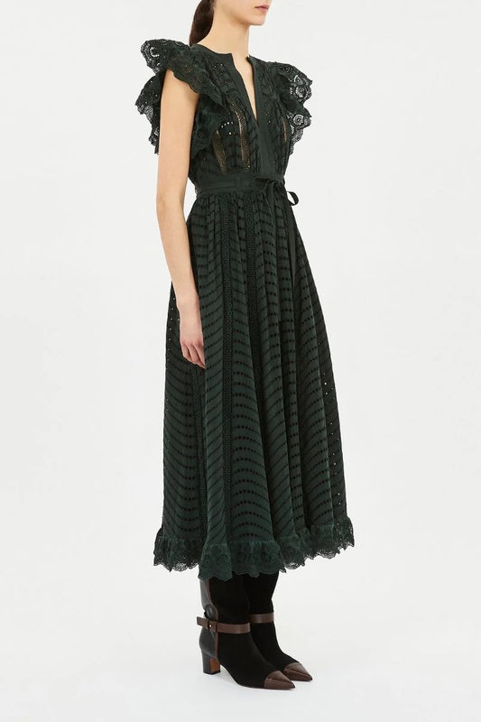 Olga Flutter Sleeve Midi Dress - Cypress