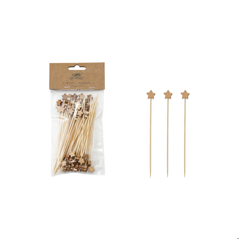 Bamboo Single Use Skewers w/ Star Shaped Handles