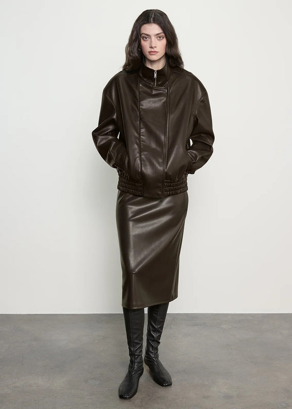 Funnel Neck Leather Jacket