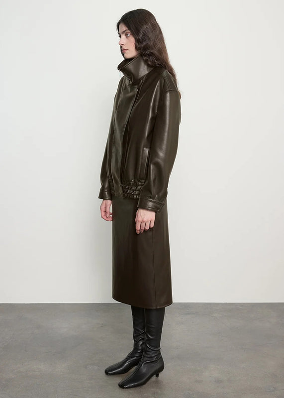 Funnel Neck Leather Jacket