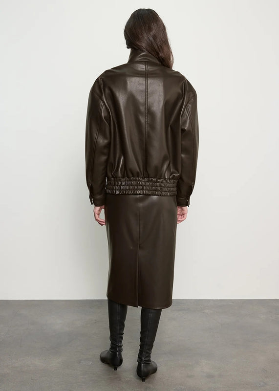 Funnel Neck Leather Jacket