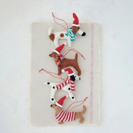 Wool Felt Dog in Hat & Scarf/Sweater Ornament