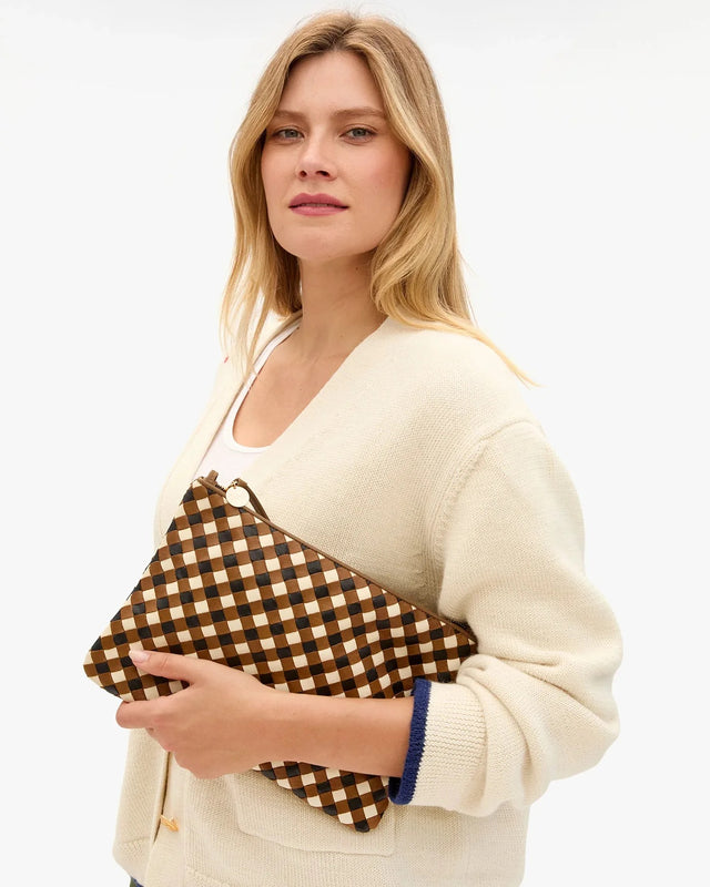 Flat Clutch w/ Tabs woven diagonal Oat Multi