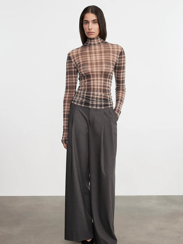 Plaid Mesh L/S Turtleneck