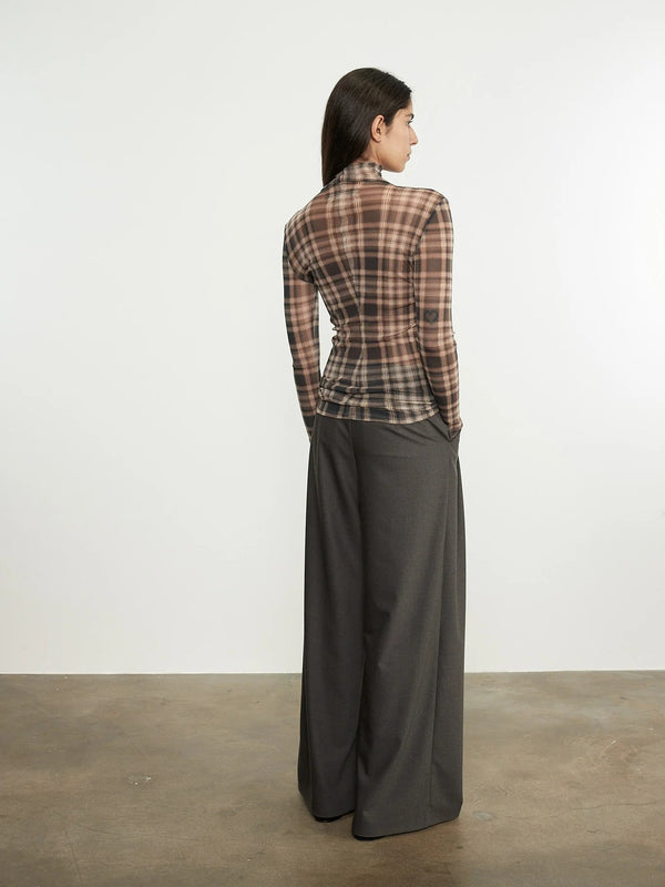 Plaid Mesh L/S Turtleneck