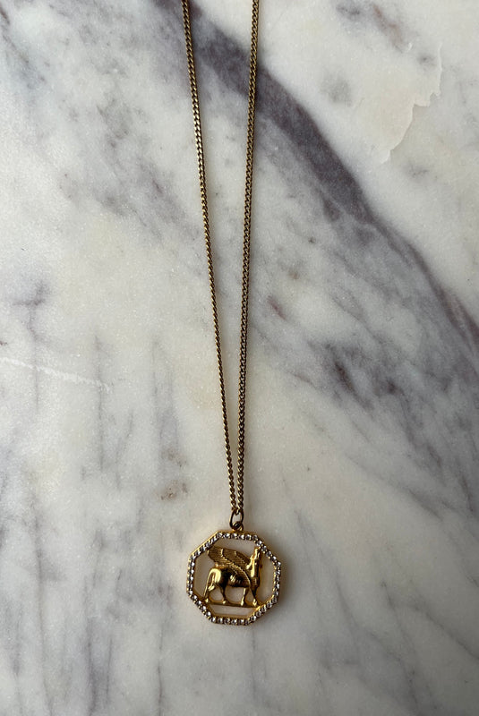 Lamassu Pendant Necklace w/White Sapphires