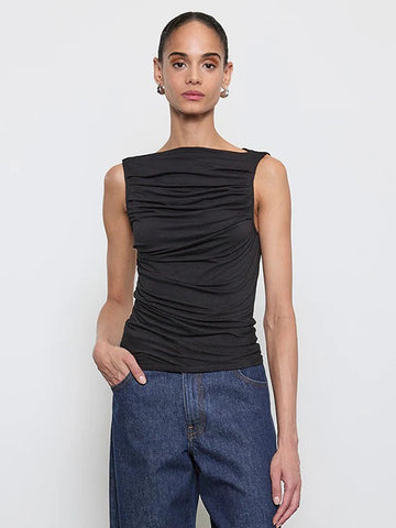 Fluid Jersey Sleeveless Draped Boatneck