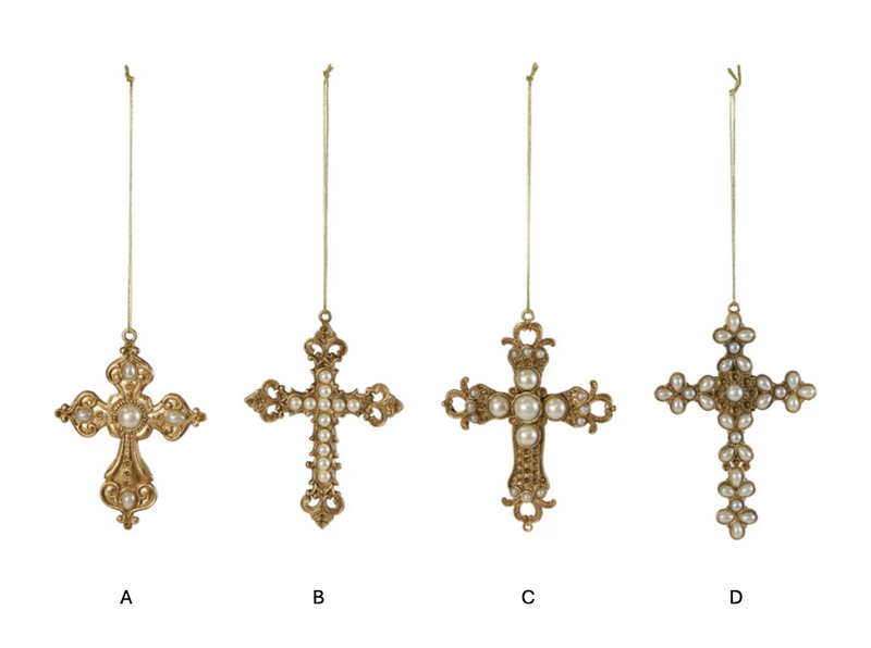 Pewter Cross Ornament w/ Faux Pearls