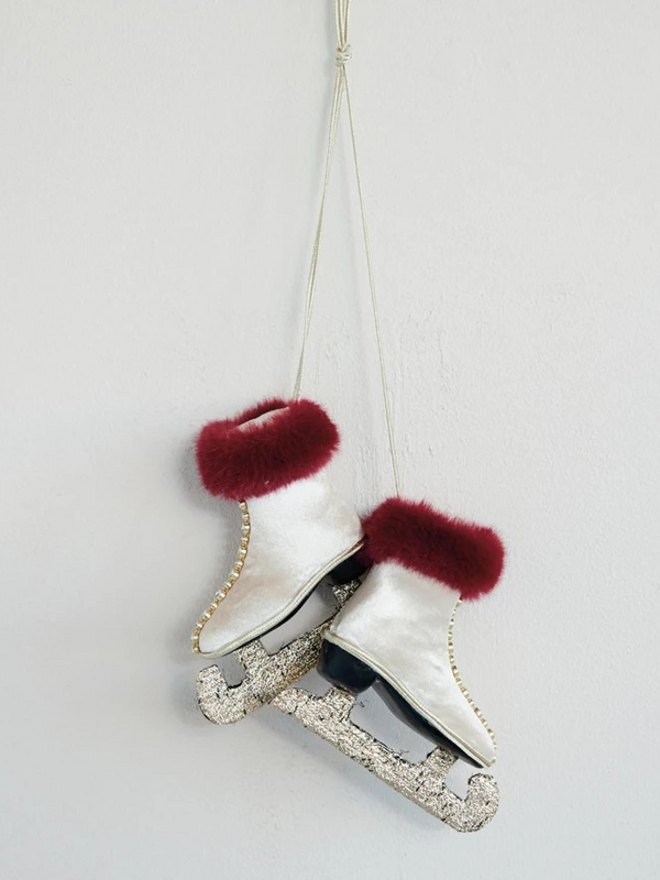 Foam & Fabric Ice Skates Ornament Faux Fur