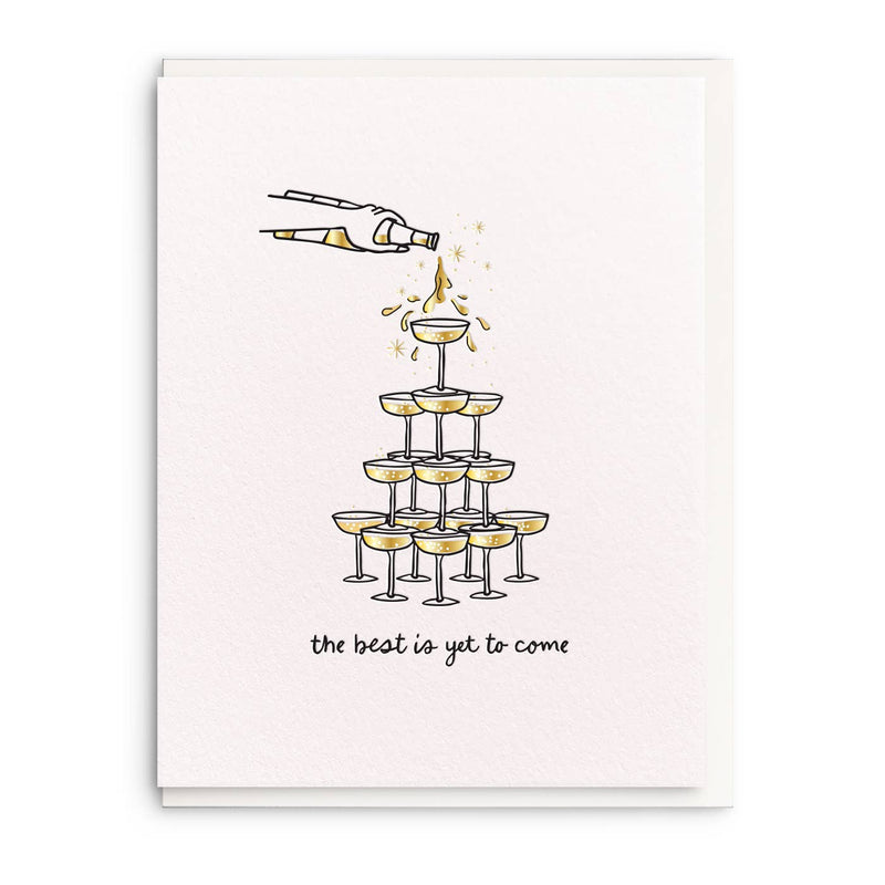 Champagne Tower, Letterpress and Foil Wedding Greeting Card