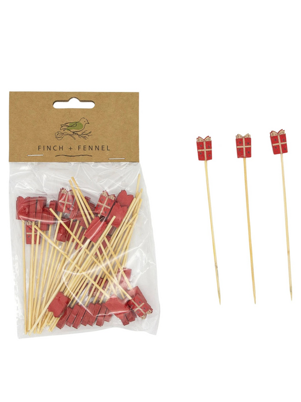 Bamboo Single Use Picks w/ Gift Shaped Handles - 50