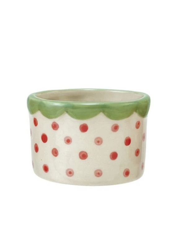 Hand-Painted Stoneware Container w/ Polka Dots & Scalloped Rim