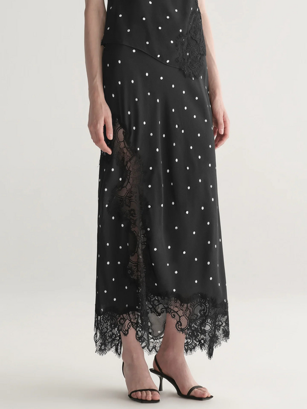 Olivia Polka Dot Crepe and Lace Midi Skirt