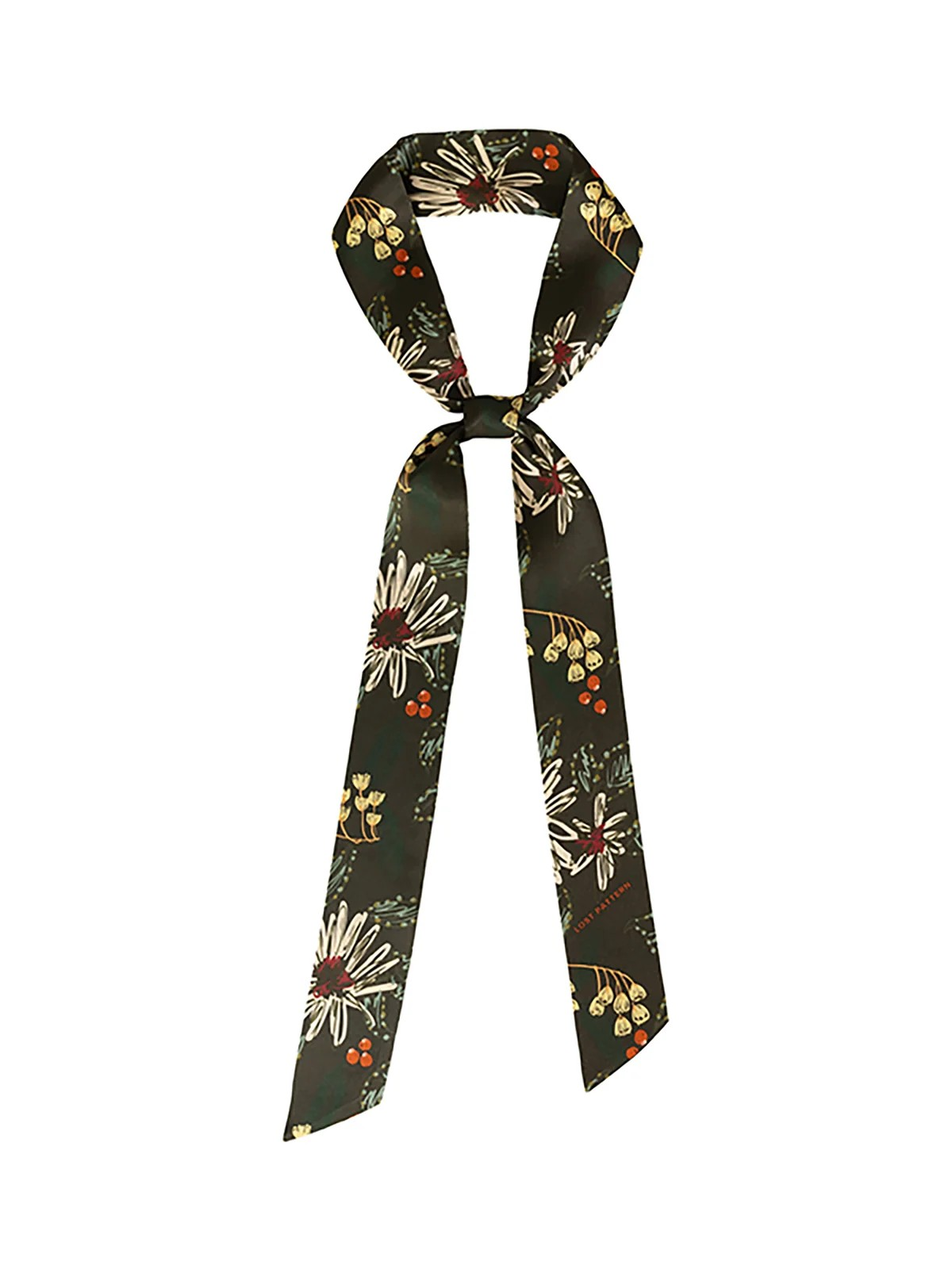 "Forest Charm" Silk Skinny Scarf - Moss Green