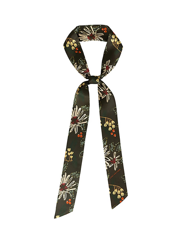 "Forest Charm" Silk Skinny Scarf - Moss Green