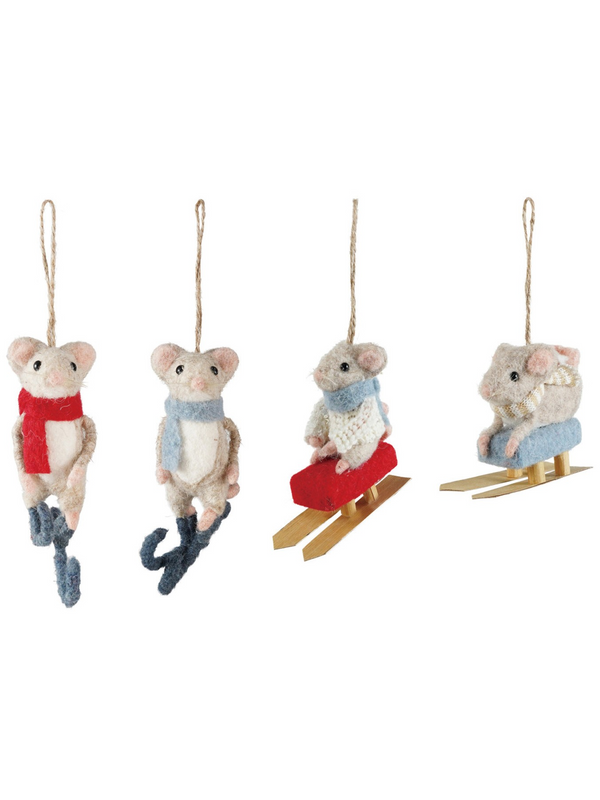 Felt Mouse on Sled/Skates Ornamnent