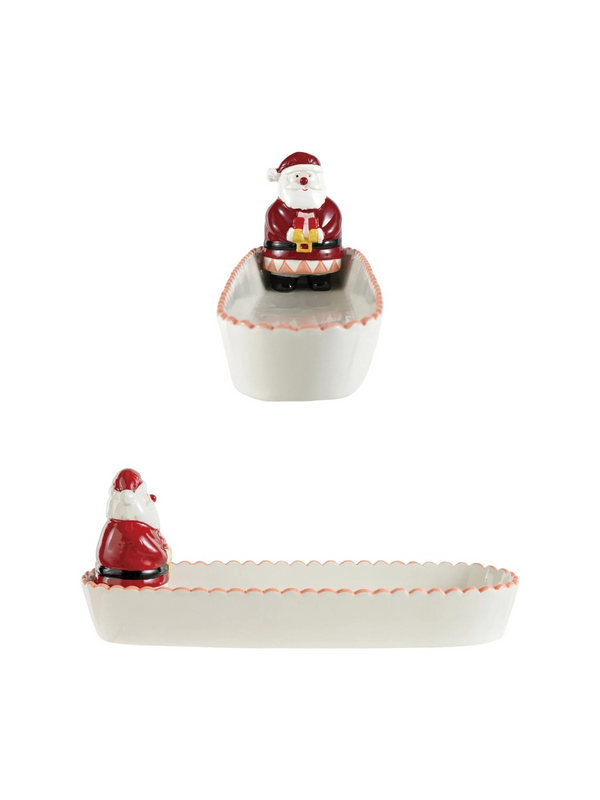 Ceramic Scalloped Cracker Dish 3D Santa
