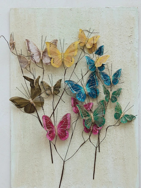 Faux Feather Butterfly Spray w/ Glitter