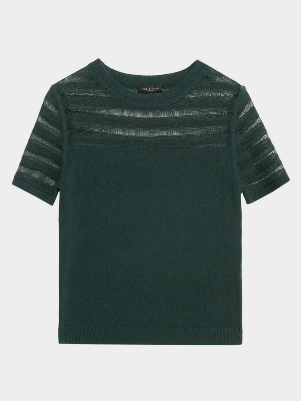 Britt Lattice-Knit Short-Sleeve Sweater