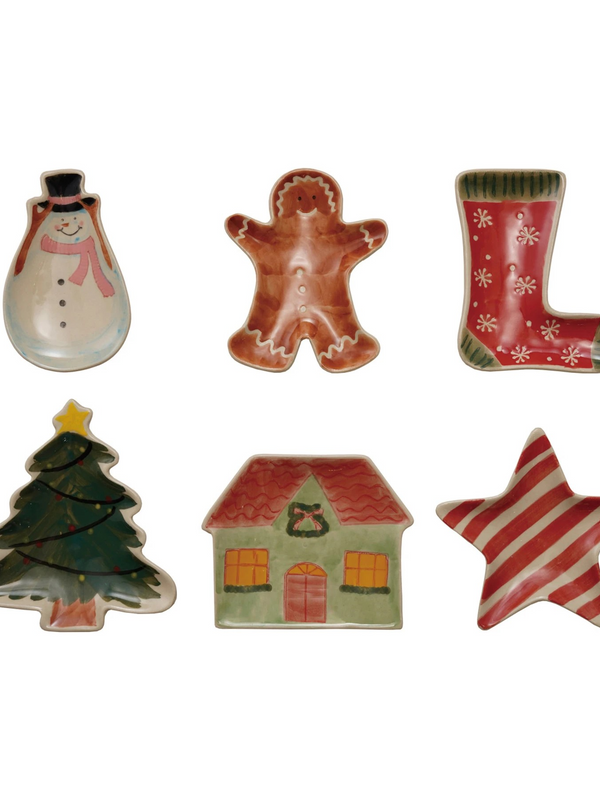 Hand-Painted Stoneware Holiday Shaped Dish