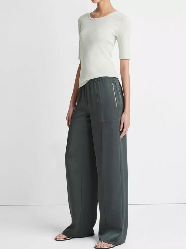 Shiny Wide-Leg Pull-On Pant