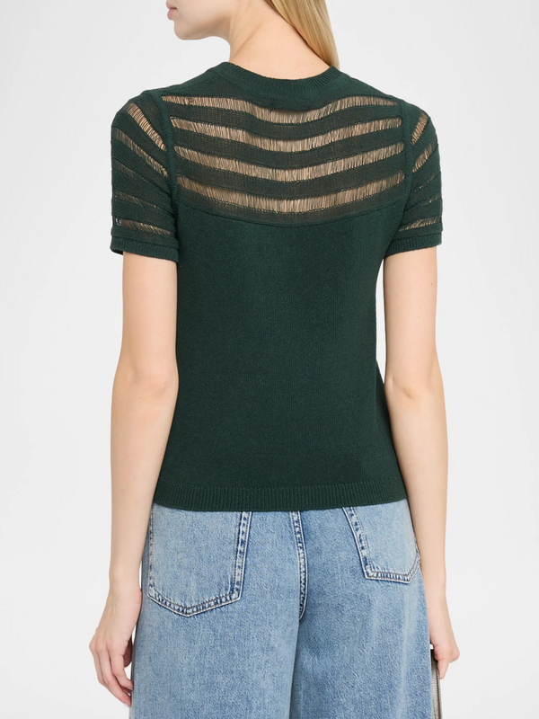 Britt Lattice-Knit Short-Sleeve Sweater