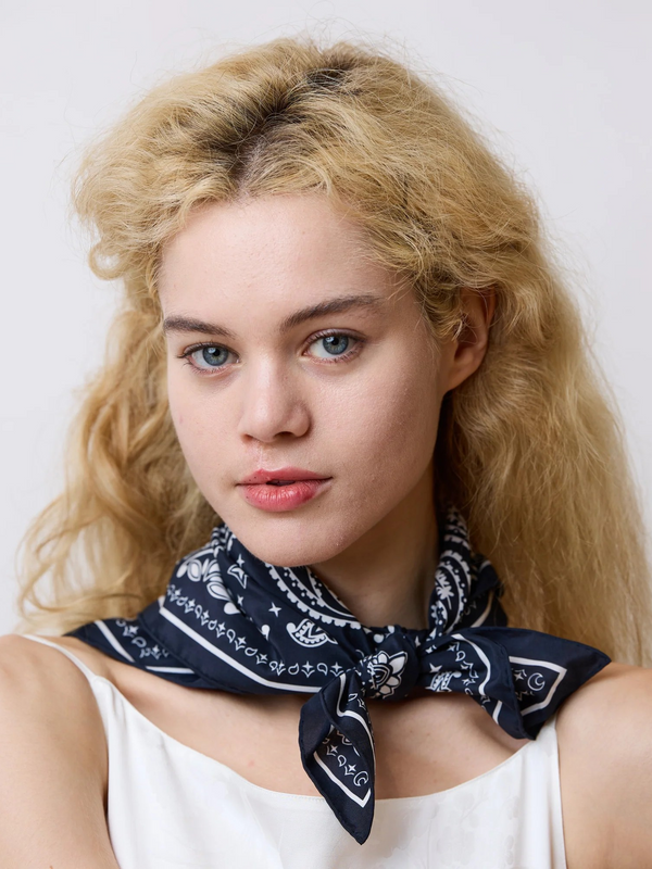 “Paisley" Silk Bandana Scarf - Midnight Blue