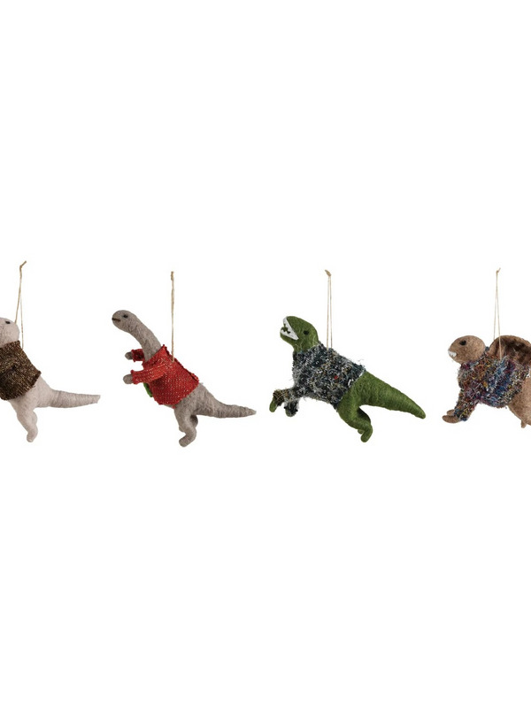 Wool Felt Dinosaur in Sweater Ornament