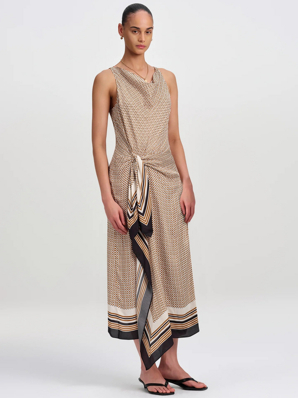 Aliana Scarf Print Midi Dress
