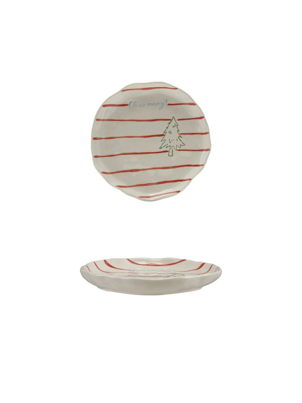 Hand-Painted Organic Striped Shaped Plate with Wax Tree
