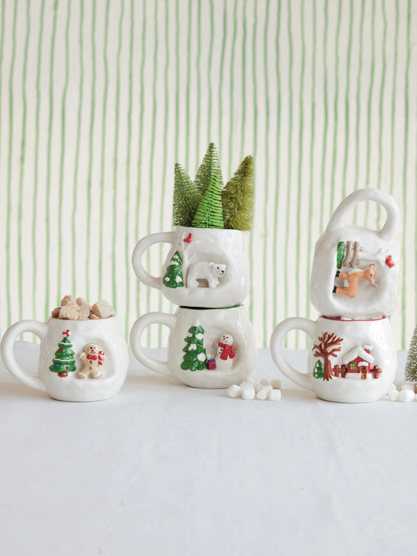 14 oz Hand-Painted Stoneware Mug w/ 3D Scene