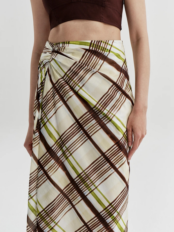 Jean Plaid Cotton Midi Skirt