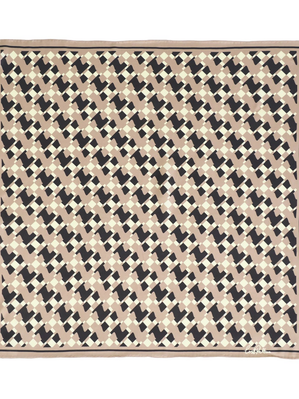 "Houndstooth Moderne" Silk Bandana Scarf - Coffee