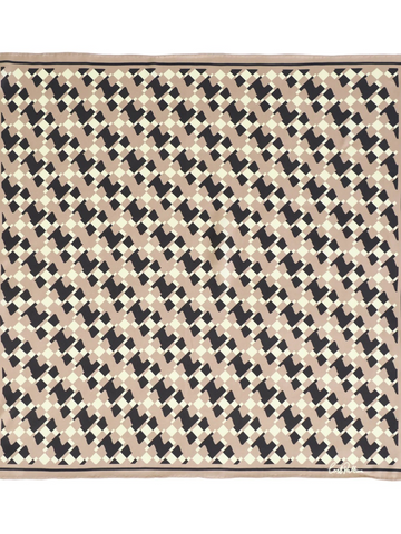 "Houndstooth Moderne" Silk Bandana Scarf - Coffee