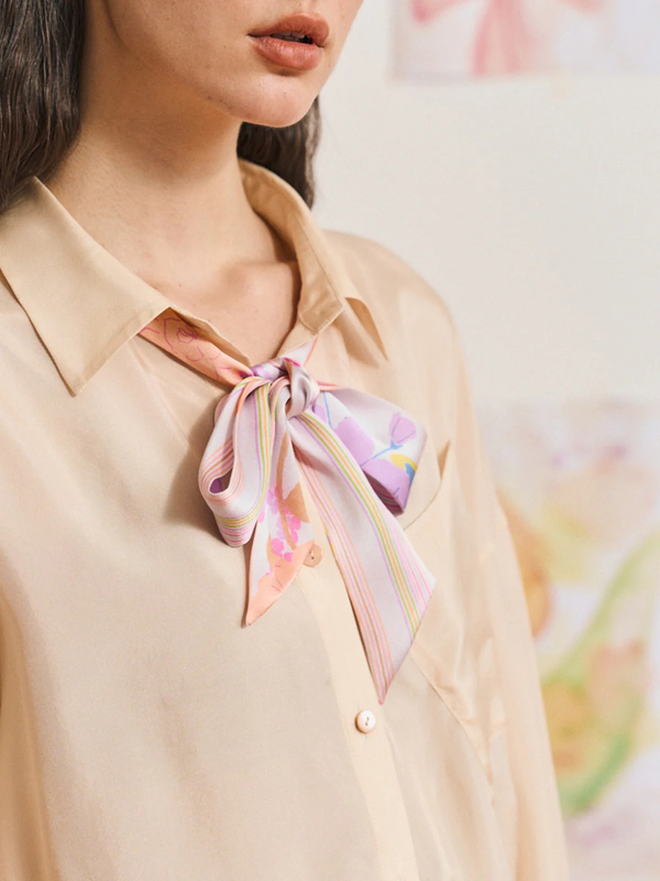 "Frida's Garden" Silk Skinny Scarf - Pink