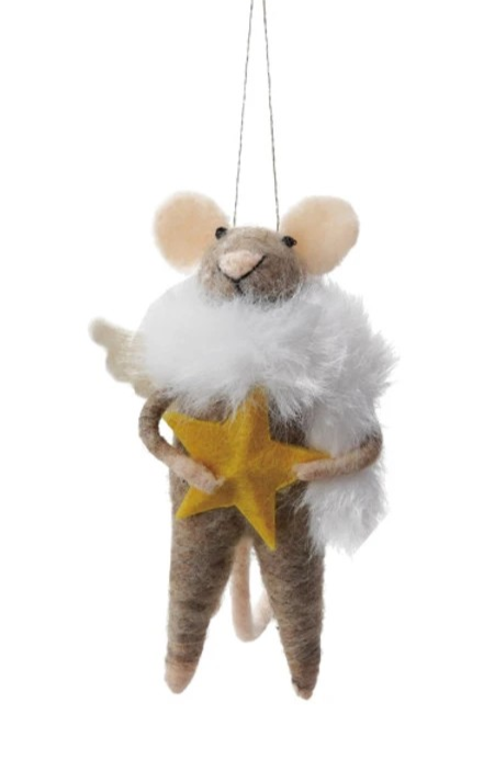 5"H Handmade Wool Felt Mouse in Party Clothes Ornament